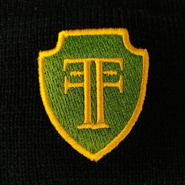 Machine embroidery logo on knitted caps