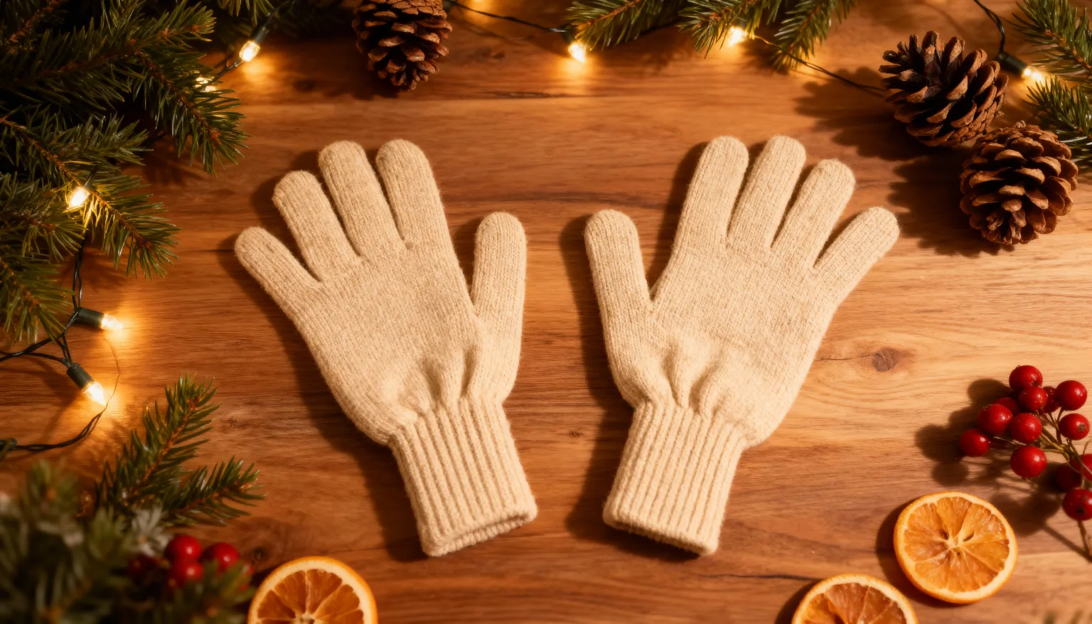 В’язані зимові рукавиці бежевого кольору