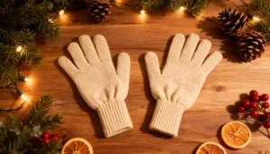 В’язані зимові рукавиці бежевого кольору