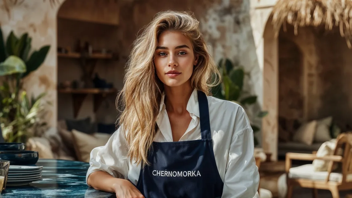 Новорічний фартух із логотипом компанії — стильні брендовані фартухи оптом для корпоративних подарунків.