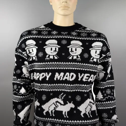 Светр №1 (з новорічним дизайном – сніжинки, сніговики, ялинки, олені, веселий надпис)