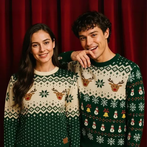 Светр з новорічним дизайном - написи, сніжинки, блискавка, череп, візерунки.